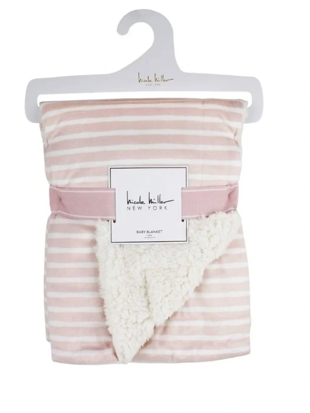 Nicole Miller Pink and White Stripe Sherpa Baby Blanket